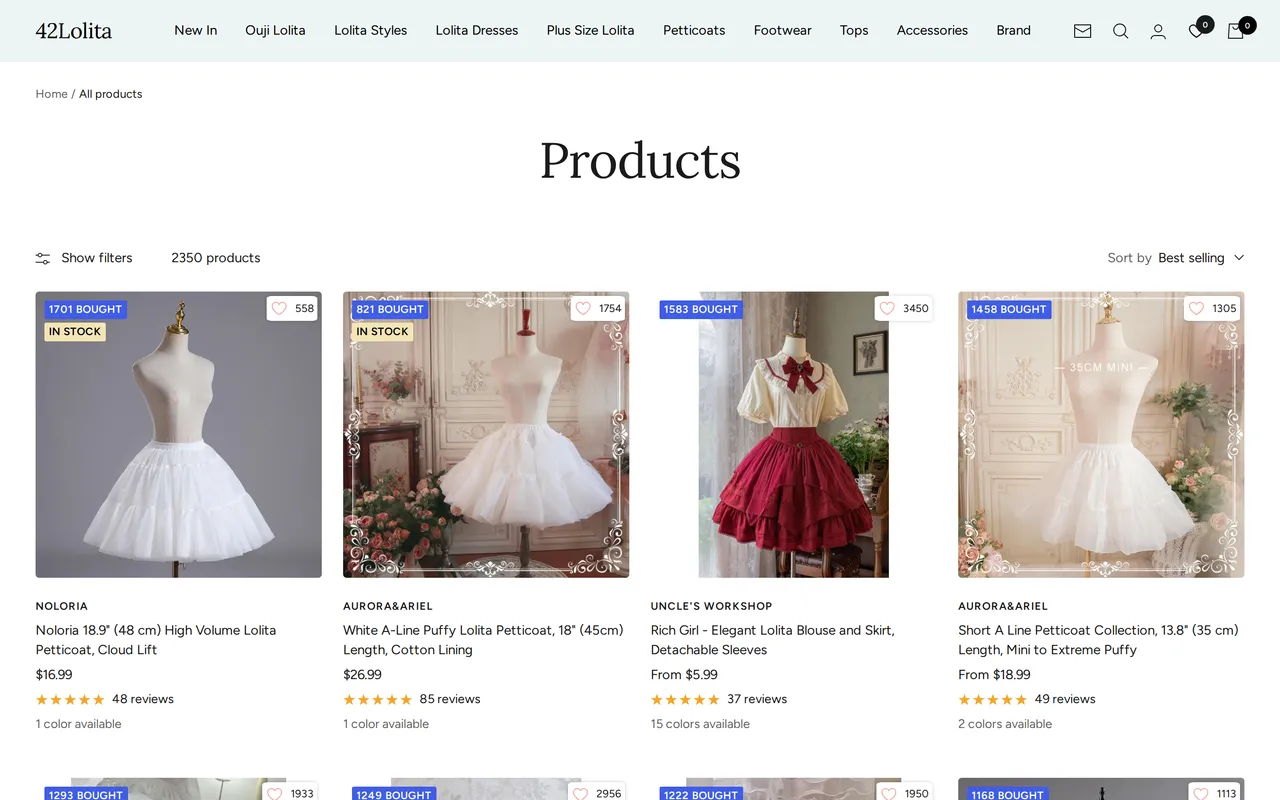 42Lolita Product Listing (PLP), category listing page, captured Oct 26, 2026
