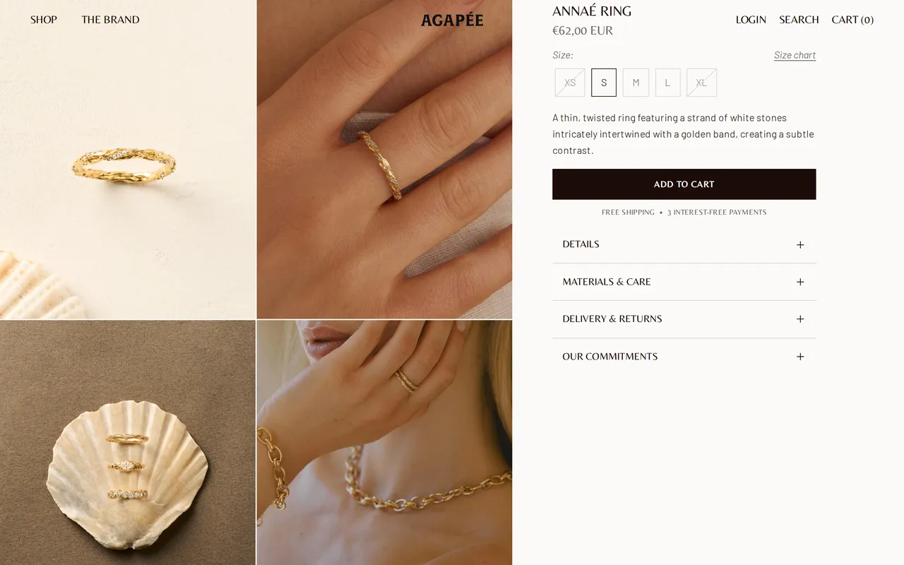 Agapée Product Detail (PDP), product detail page, captured Oct 18, 2026