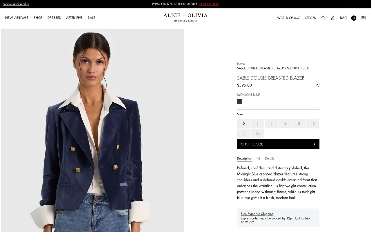 Alice + Olivia Product Detail (PDP), product detail page, captured Oct 26, 2026