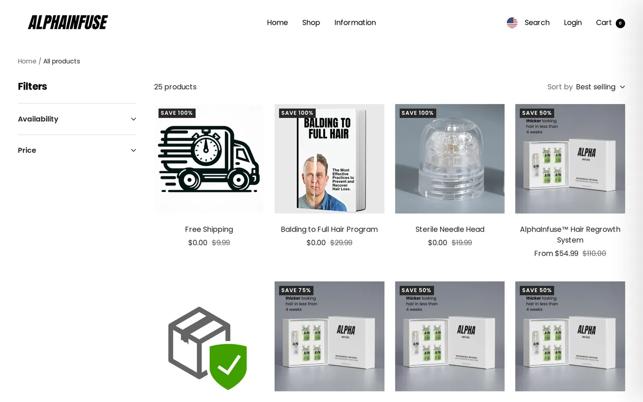 AlphaInfuse Product Listing (PLP), category listing page, captured Oct 26, 2026