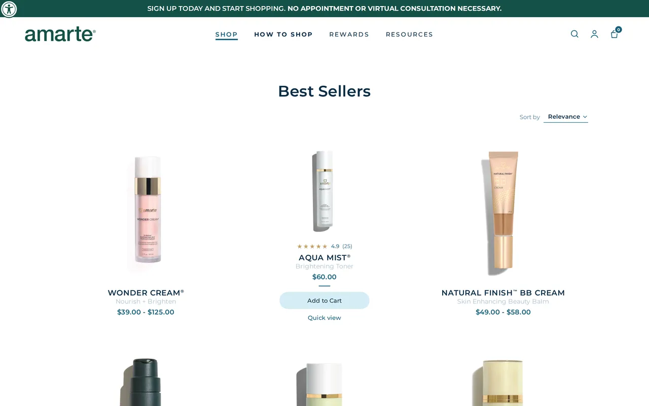 Amarte Product Listing (PLP), category listing page, captured Oct 26, 2026