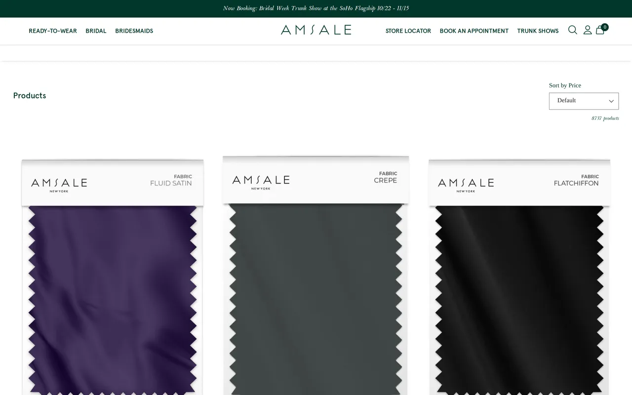 Amsale Product Listing (PLP), category listing page, captured Oct 26, 2026