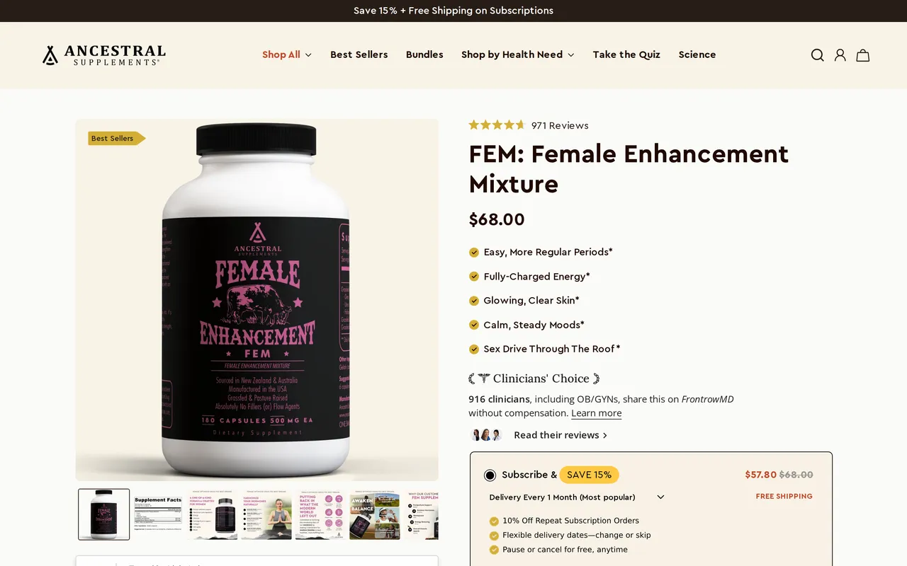 Ancestral Supplements Product Detail (PDP), product detail page, captured Oct 26, 2026