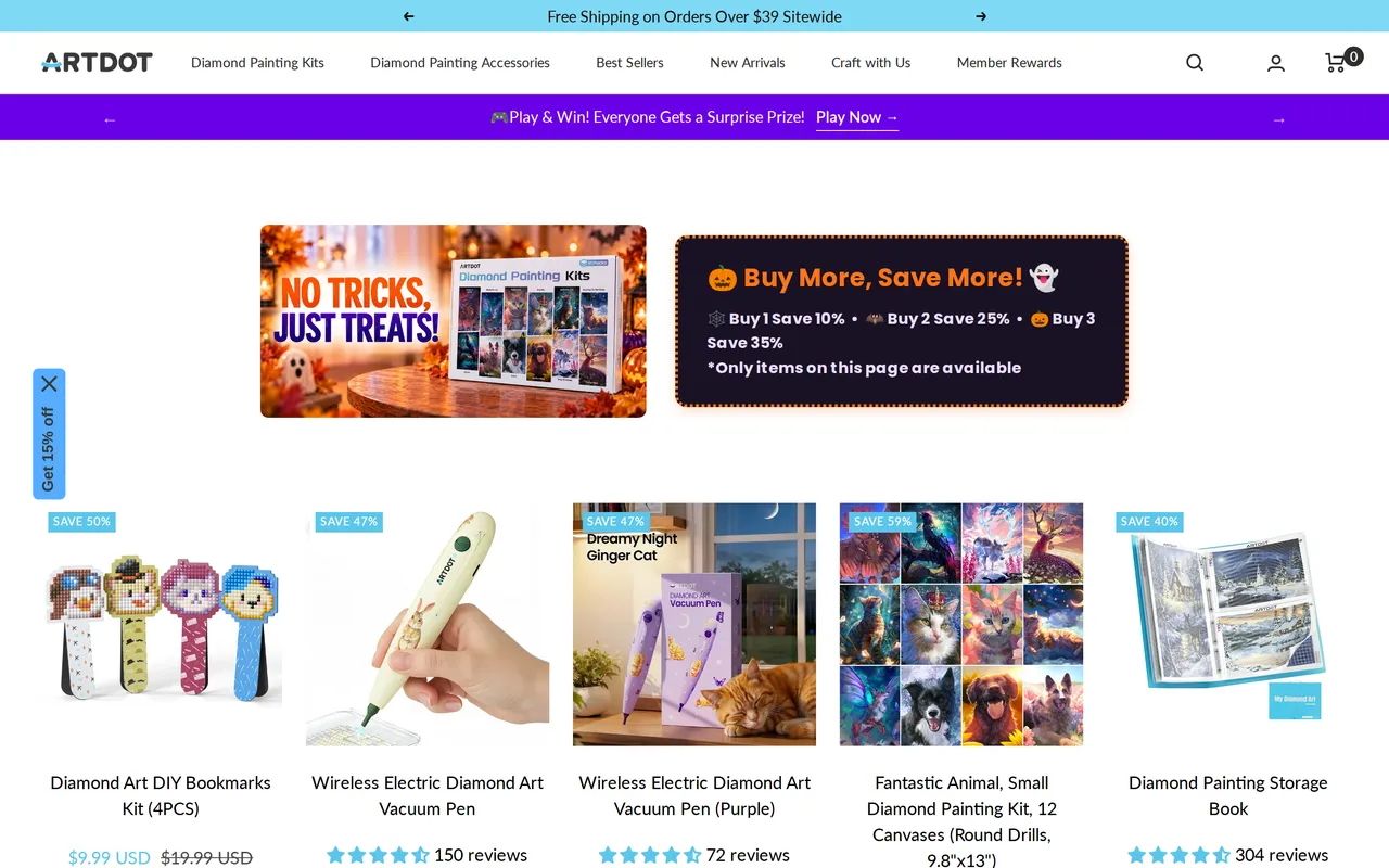 ARTDOT Product Listing (PLP), category listing page, captured Oct 26, 2026