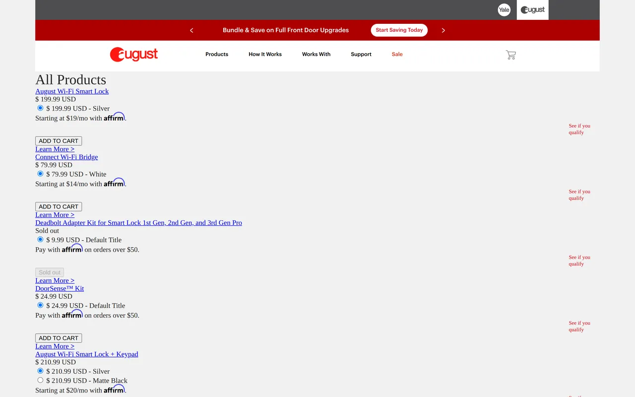 August Product Listing (PLP), category listing page, captured Oct 26, 2026