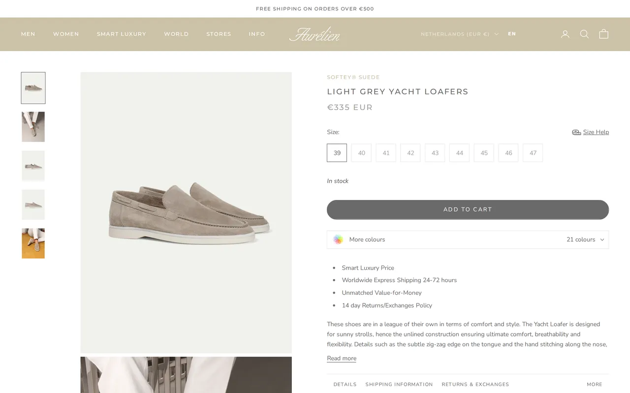 Aurelien Product Detail (PDP), product detail page, captured Oct 19, 2026