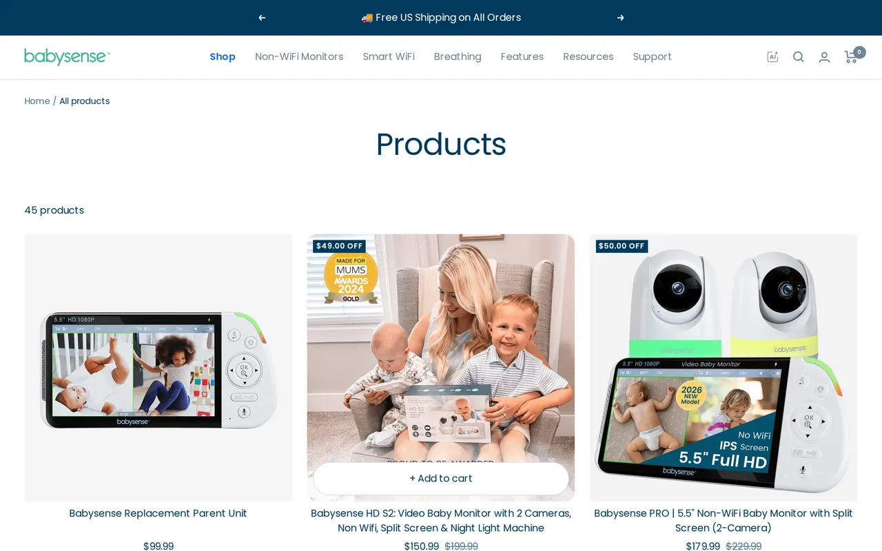 Babysense Product Listing (PLP), category listing page, captured Oct 27, 2026
