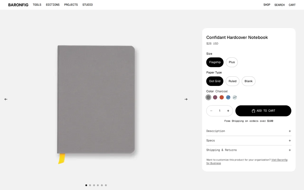 Baronfig Product Detail (PDP), product detail page, captured Oct 26, 2026