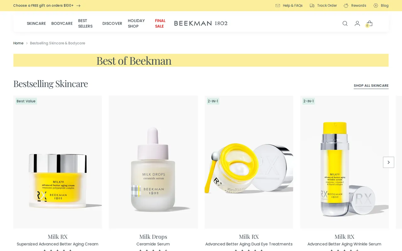 Beekman 1802 Product Listing (PLP), category listing page, captured Oct 26, 2026