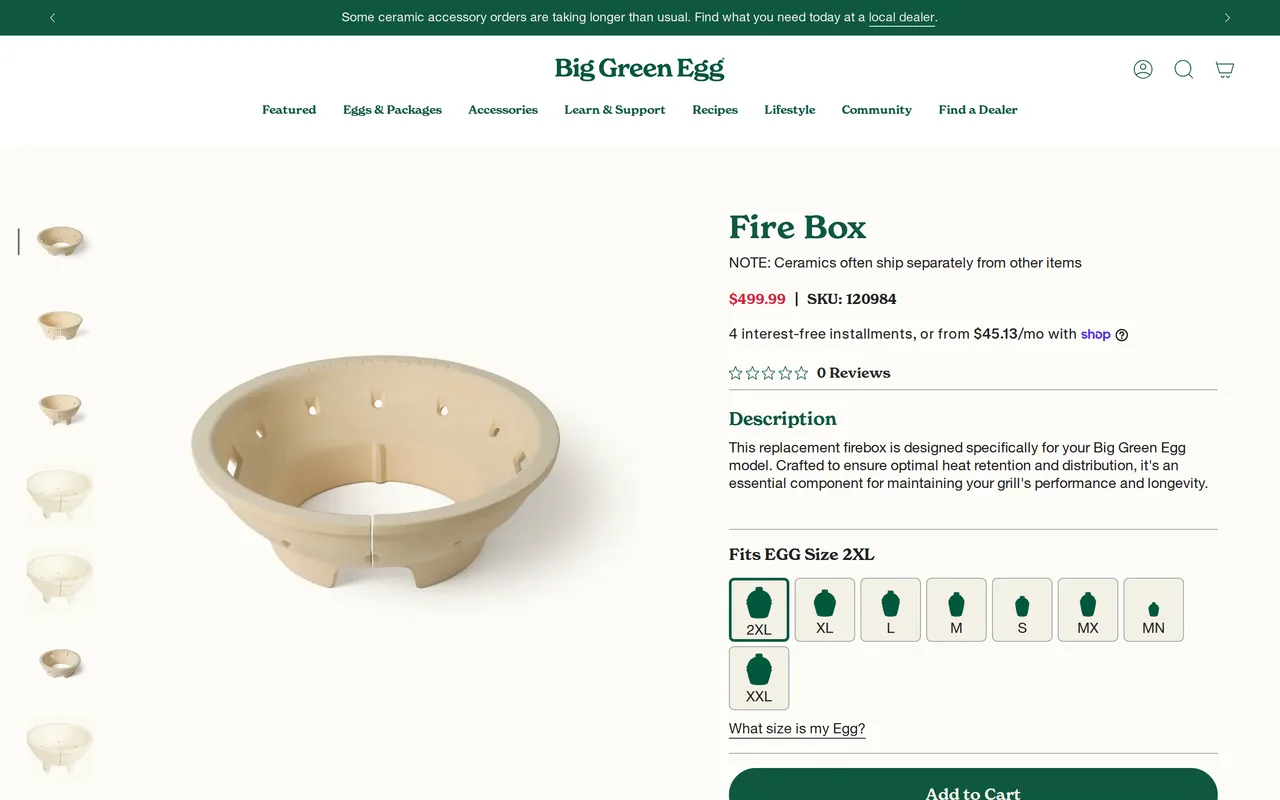 Big Green Egg Product Detail (PDP), product detail page, captured Oct 26, 2026