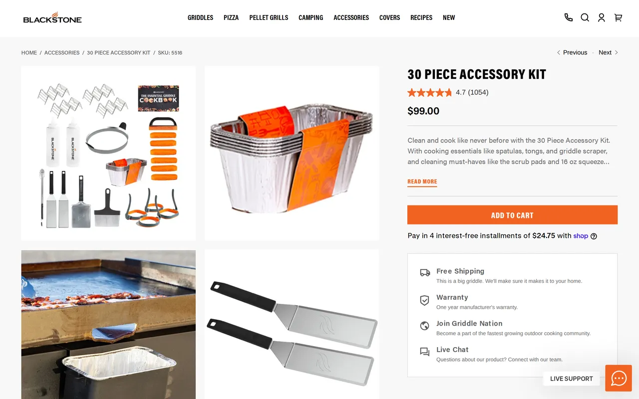 Blackstone Products Product Detail (PDP), product detail page, captured Oct 26, 2026
