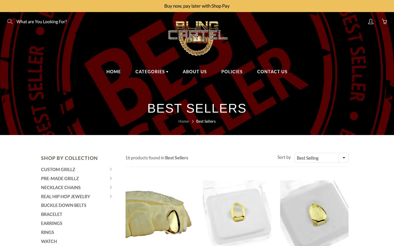 Bling Cartel Product Listing (PLP), category listing page, captured Oct 18, 2026