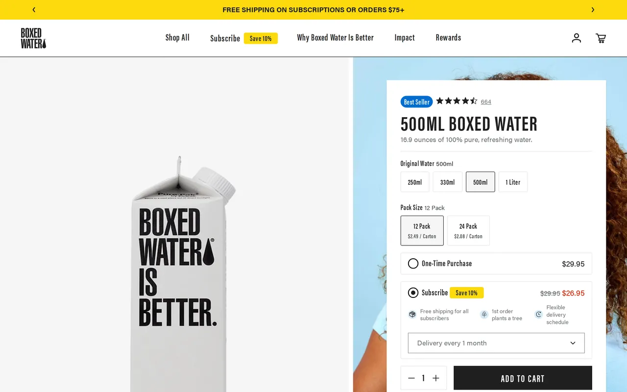 Boxed Water Product Detail (PDP), product detail page, captured Oct 26, 2026