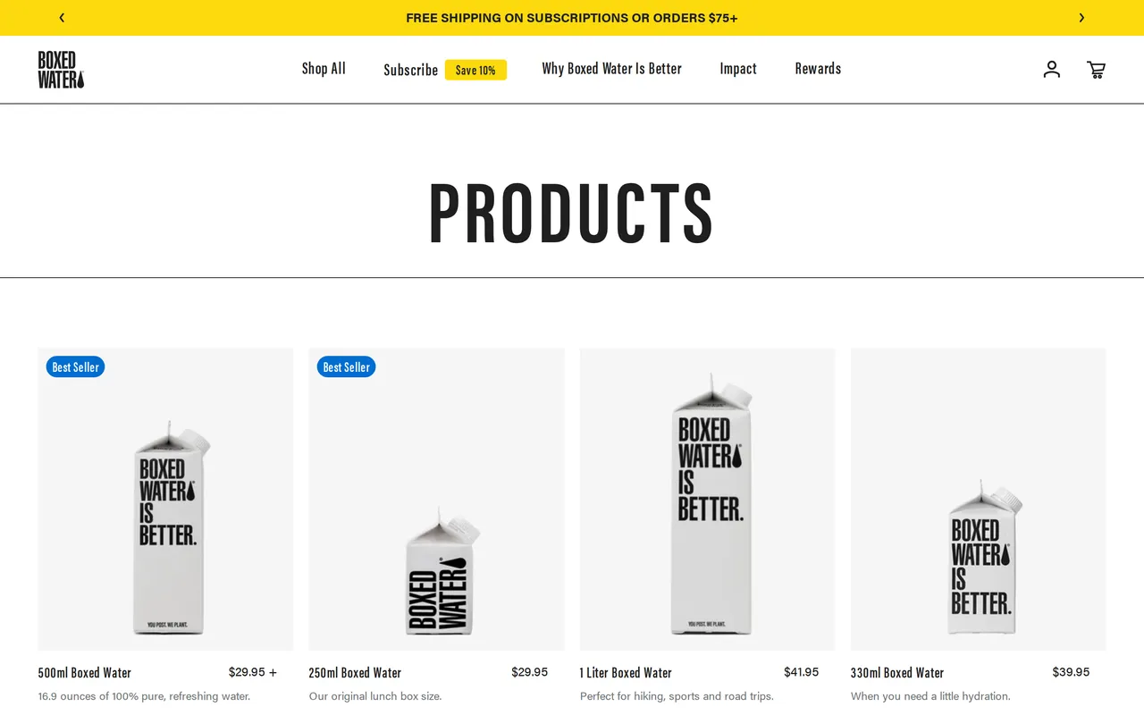 Boxed Water Product Listing (PLP), category listing page, captured Oct 26, 2026