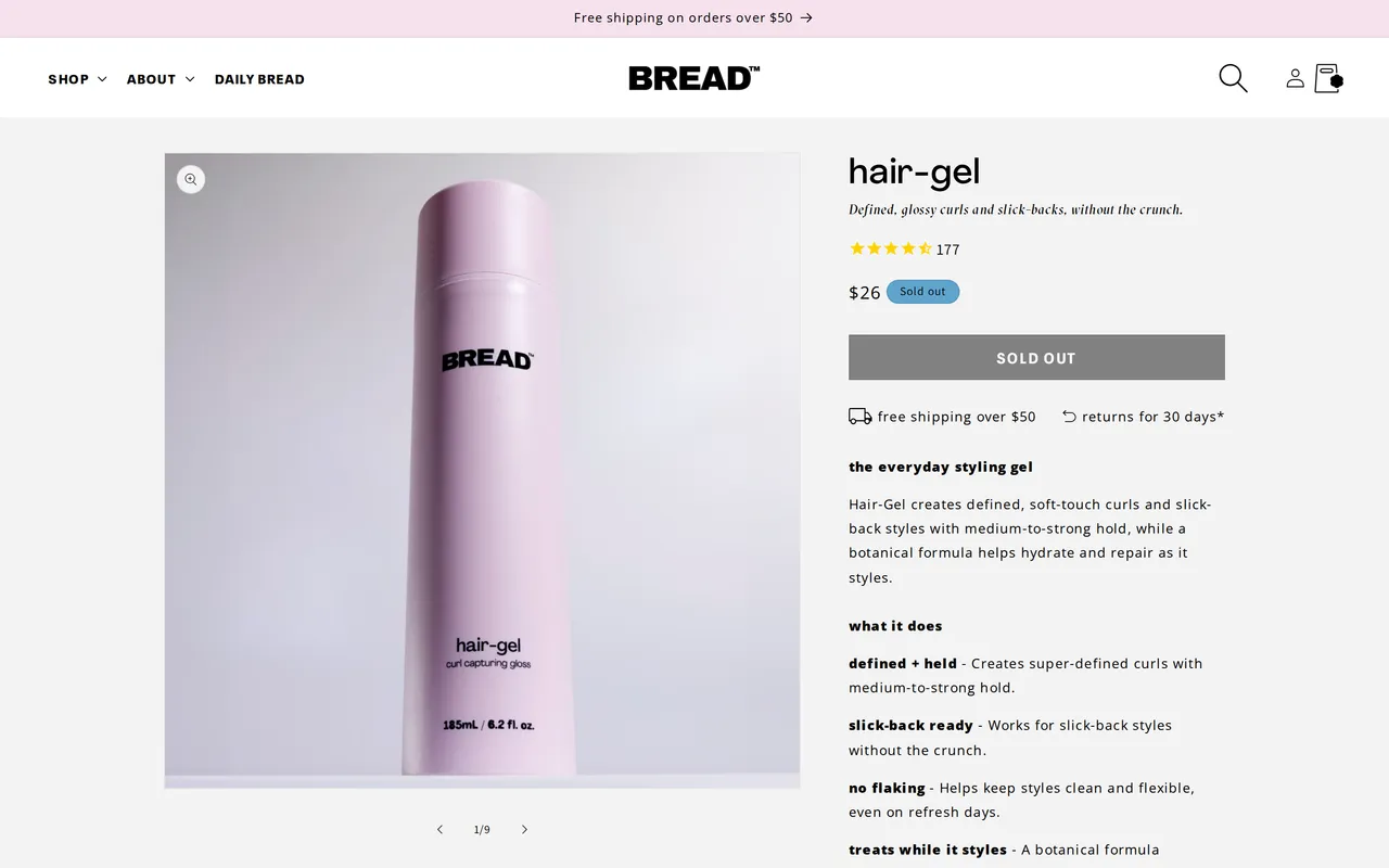 Bread Beauty Supply Product Detail (PDP), product detail page, captured Oct 26, 2026