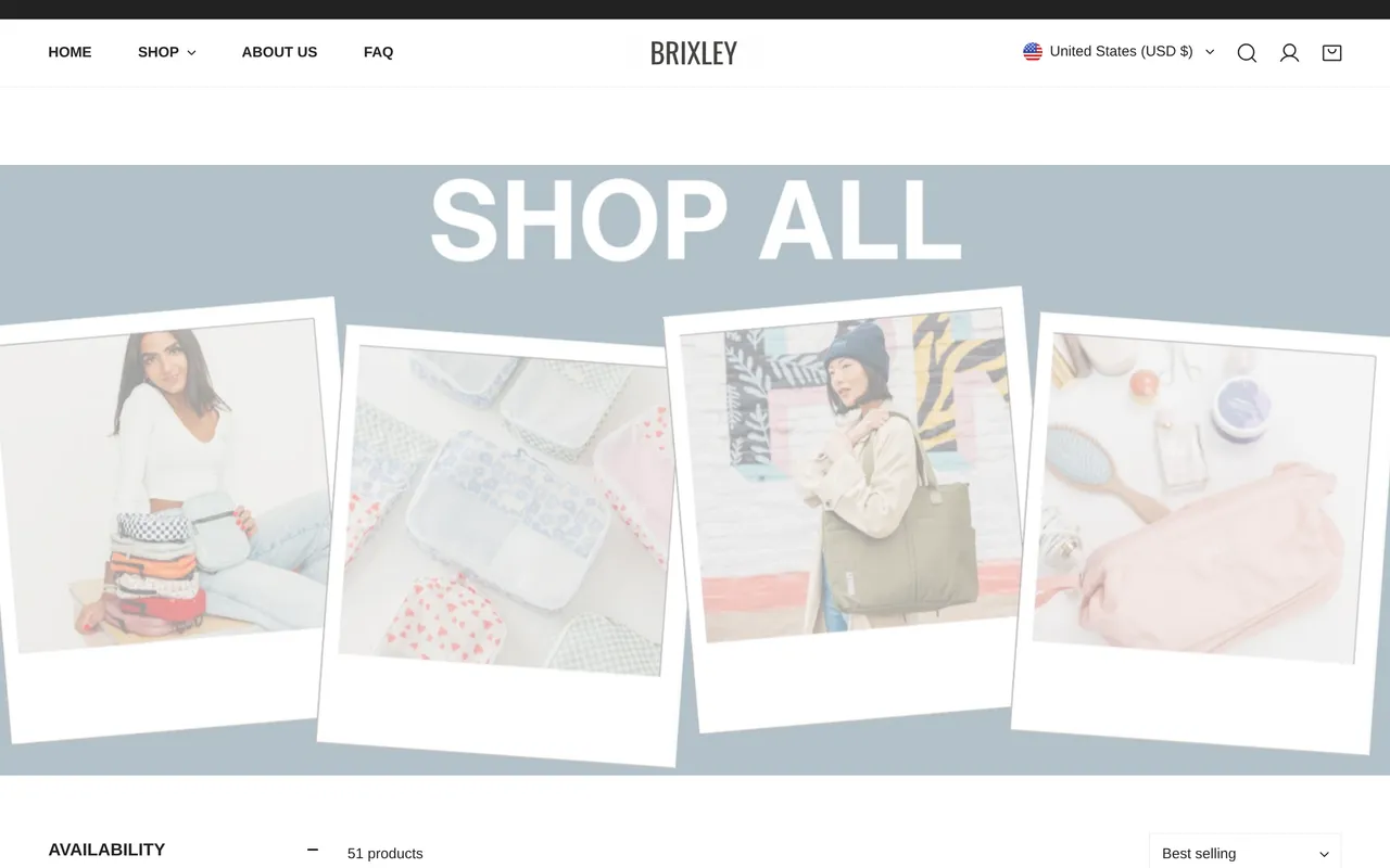 Brixley Bags Product Listing (PLP), category listing page, captured Oct 20, 2026