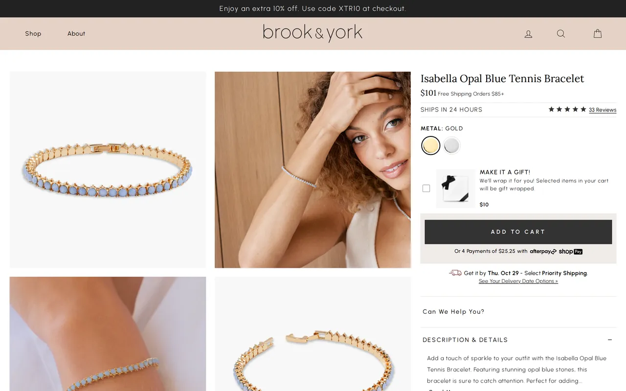 Brook & York Product Detail (PDP), product detail page, captured Oct 26, 2026