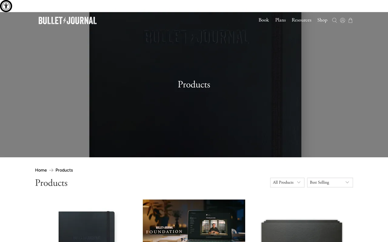 Bullet Journal Product Listing (PLP), category listing page, captured Oct 26, 2026