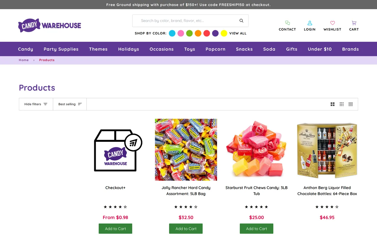 Candy Warehouse Product Listing (PLP), category listing page, captured Oct 26, 2026