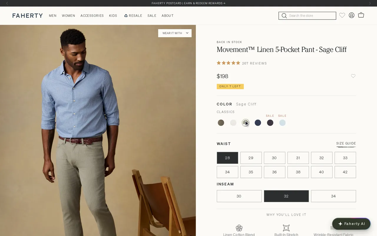 fahertybrand.com page before add to cart