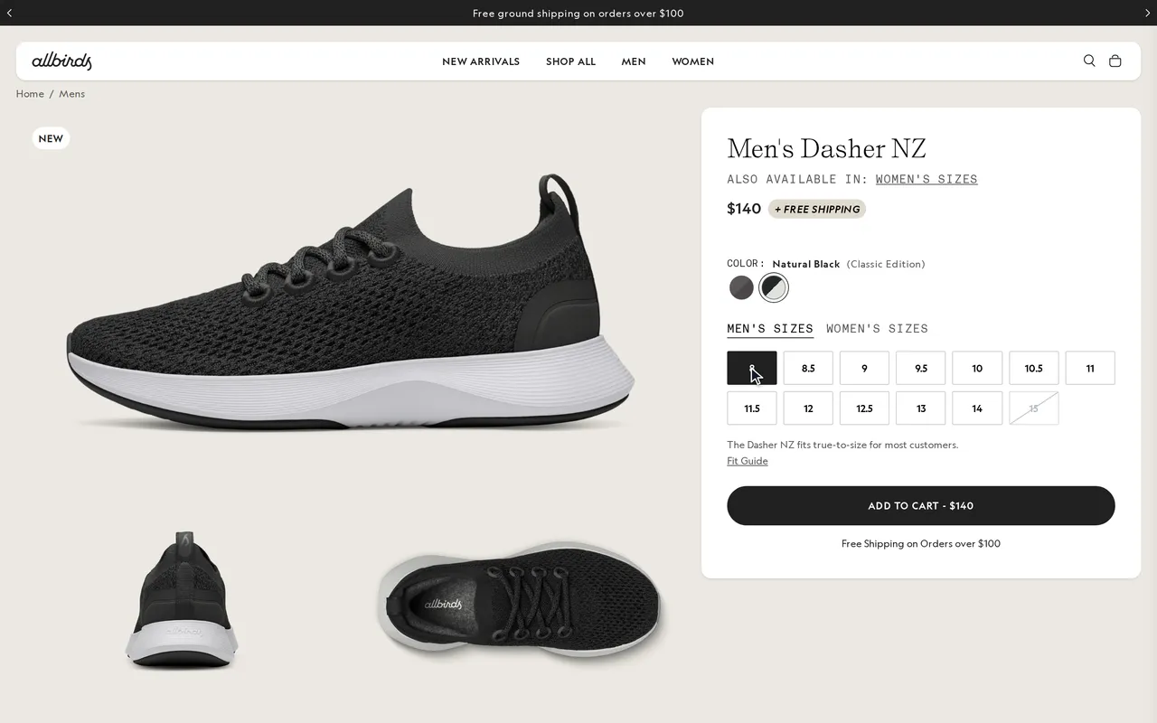 page before add to cart