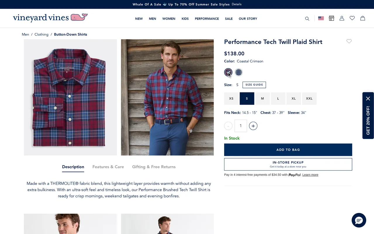 vineyardvines.com page before add to cart