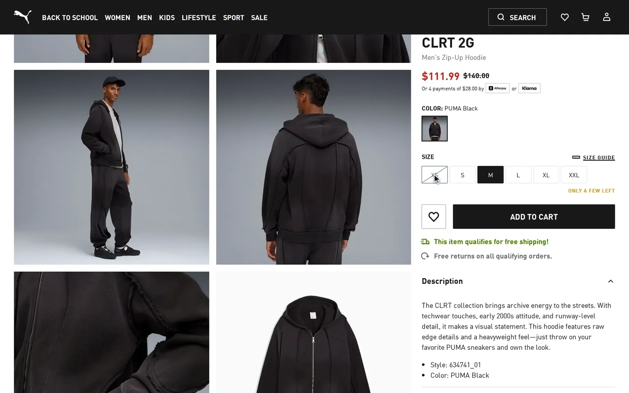 us.puma.com page before add to cart