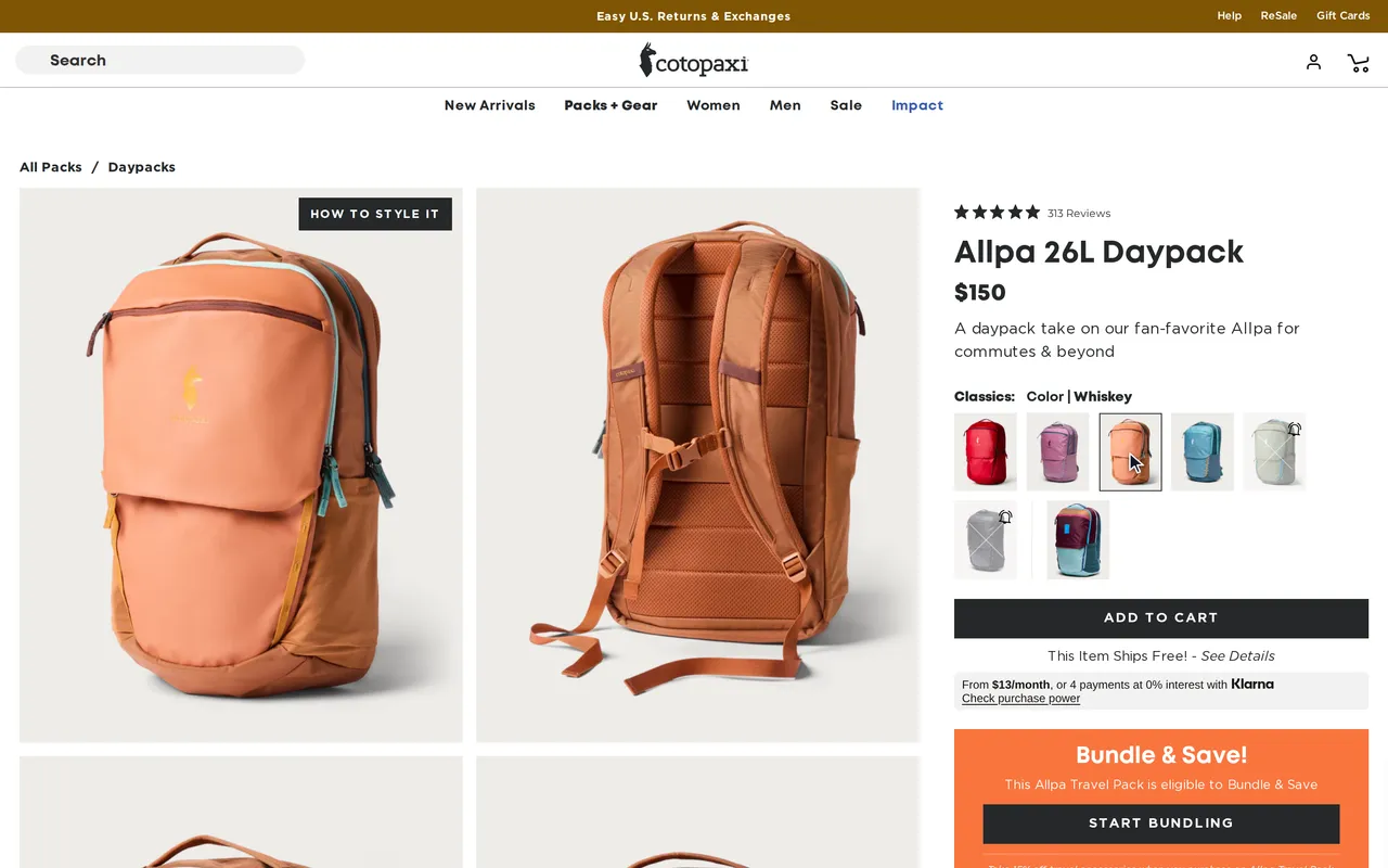 cotopaxi.com page before add to cart