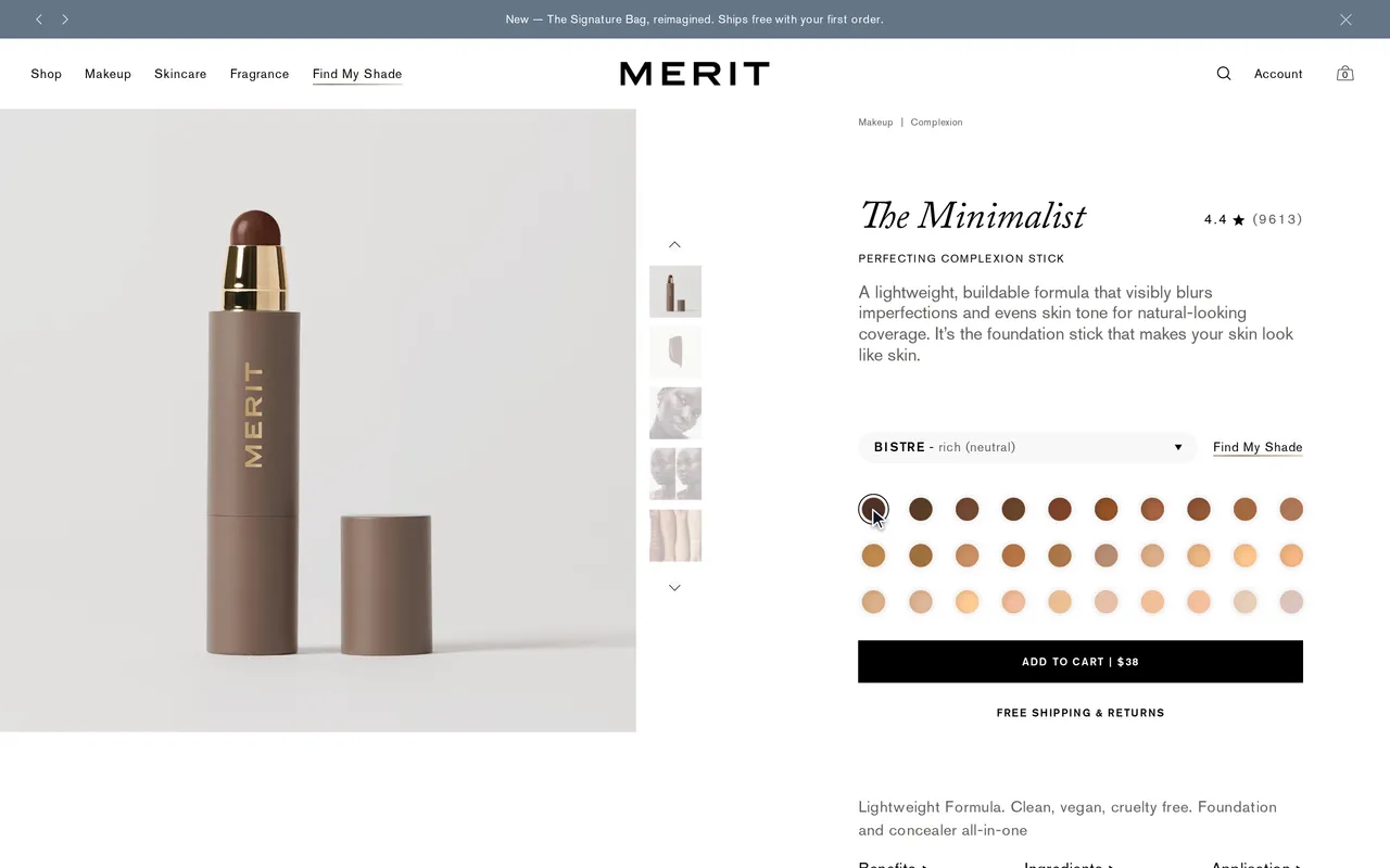 meritbeauty.com page before add to cart