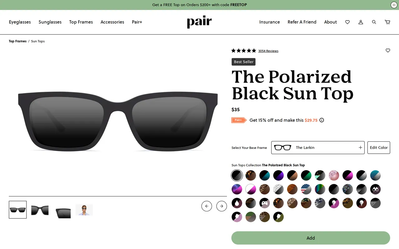 paireyewear.com page before add to cart