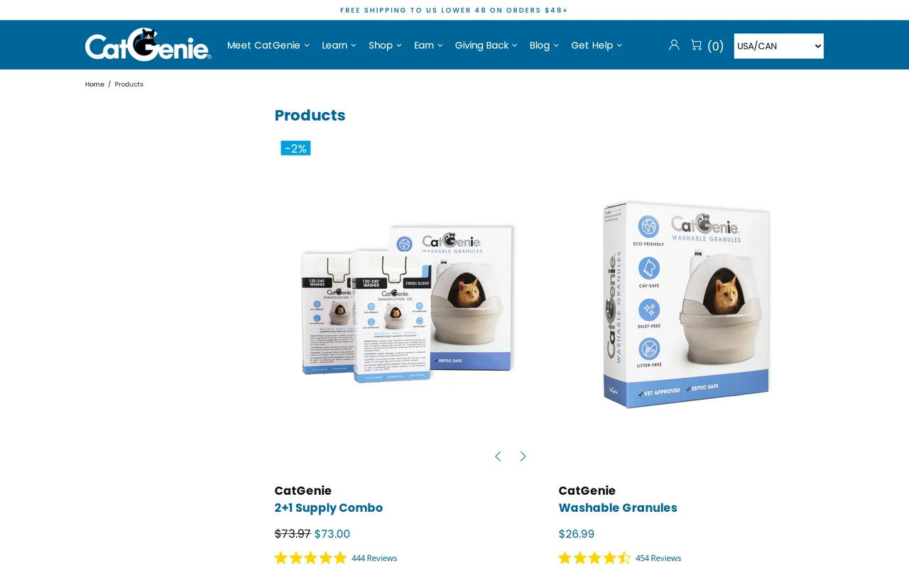 CatGenie Product Listing (PLP), category listing page, captured Oct 21, 2026