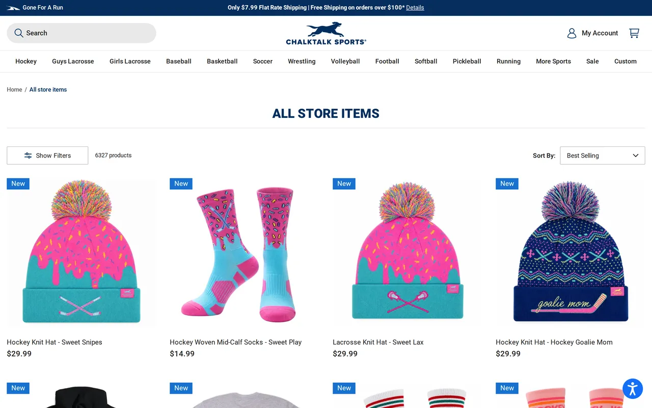 ChalkTalk Sports Product Listing (PLP), category listing page, captured Oct 26, 2026
