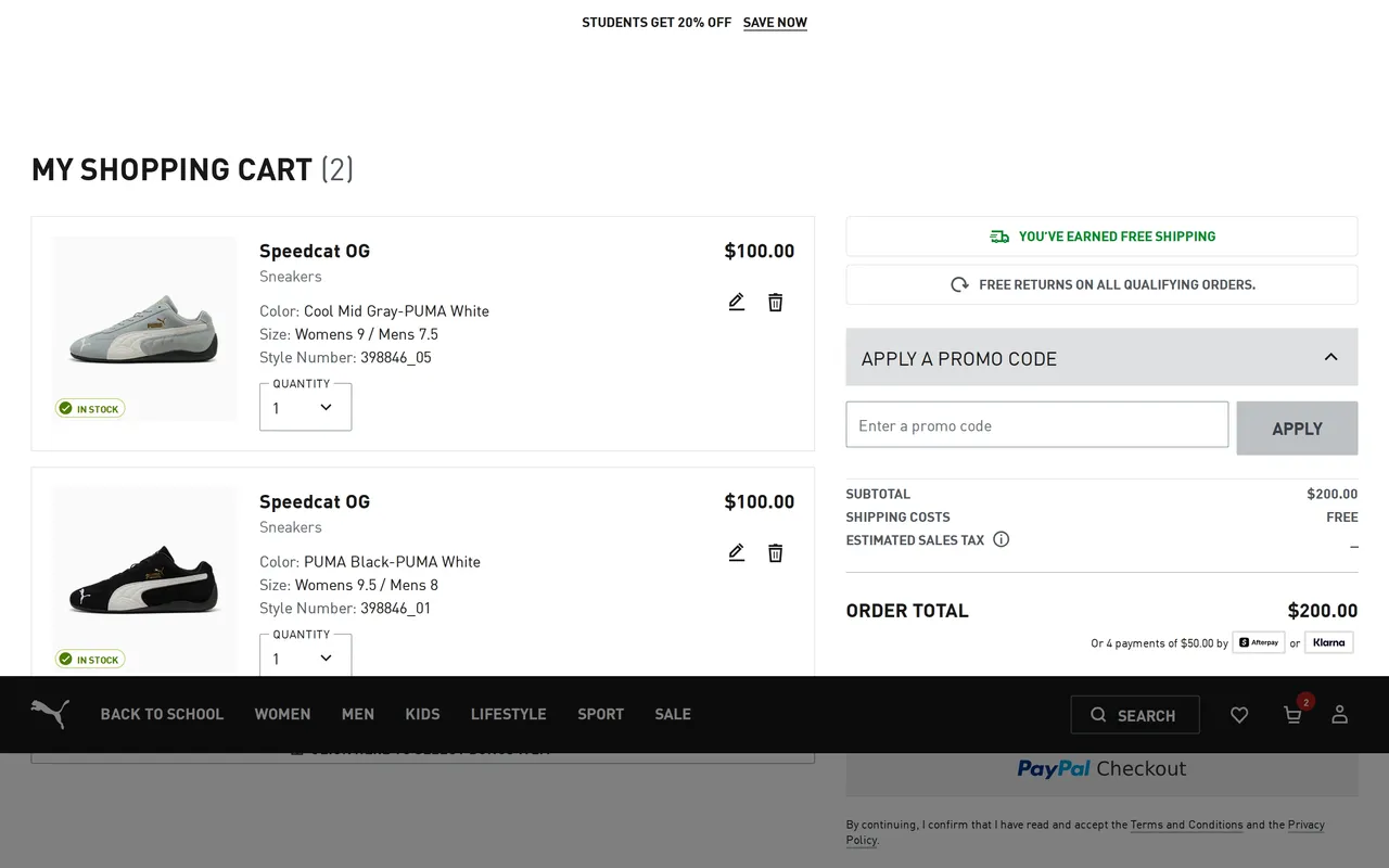 us.puma.com checkout information step