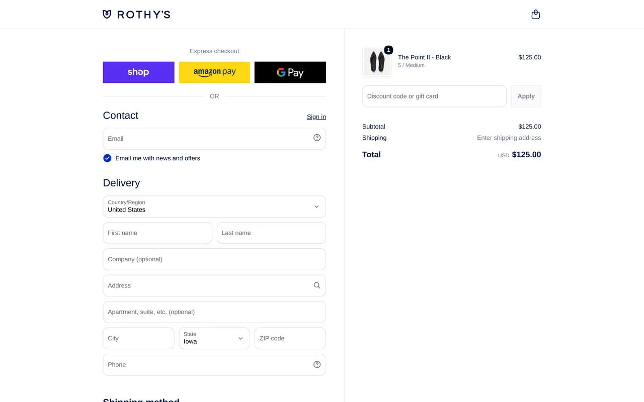 rothys.com checkout information step