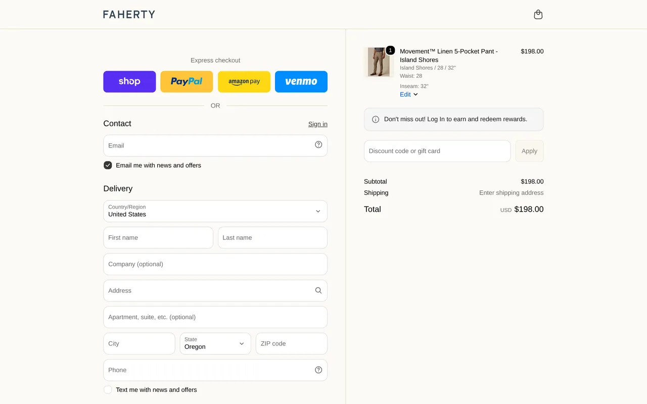 fahertybrand.com checkout information step