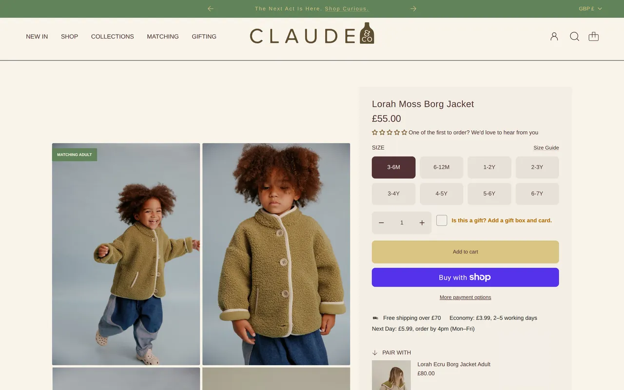 Claude & Co Product Detail (PDP), product detail page, captured Oct 21, 2026