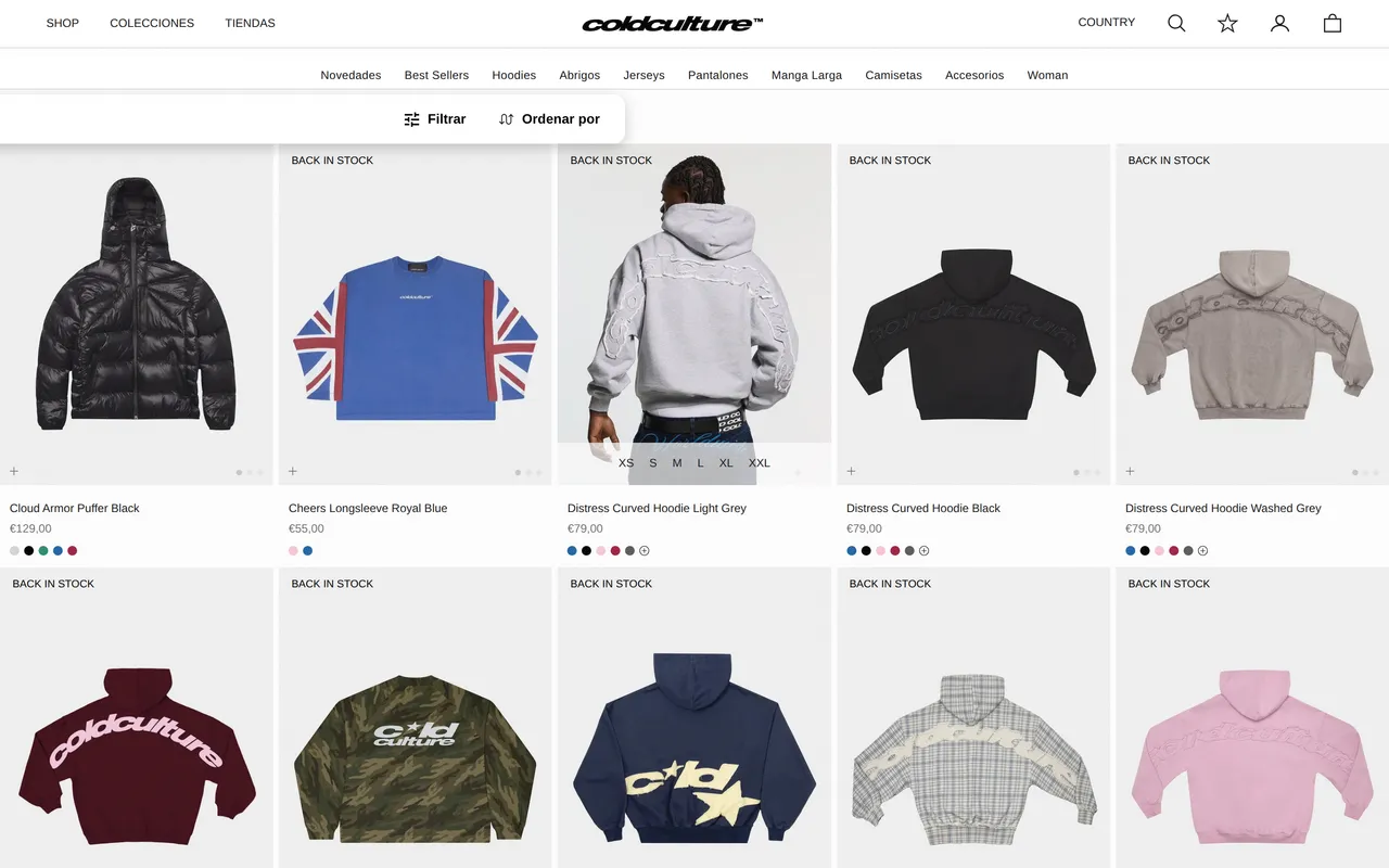 Cold Culture Product Listing (PLP), category listing page, captured Oct 26, 2026