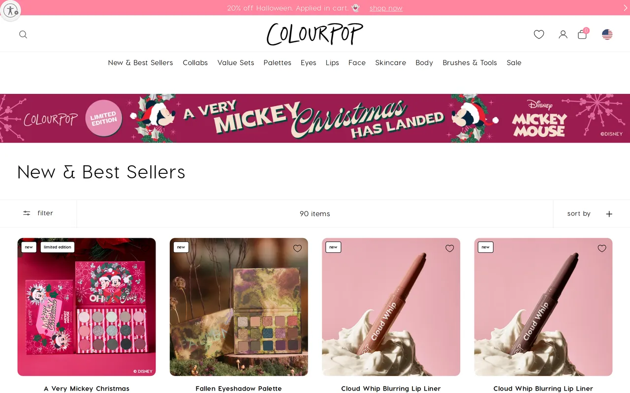 ColourPop Product Listing (PLP), category listing page, captured Oct 26, 2026