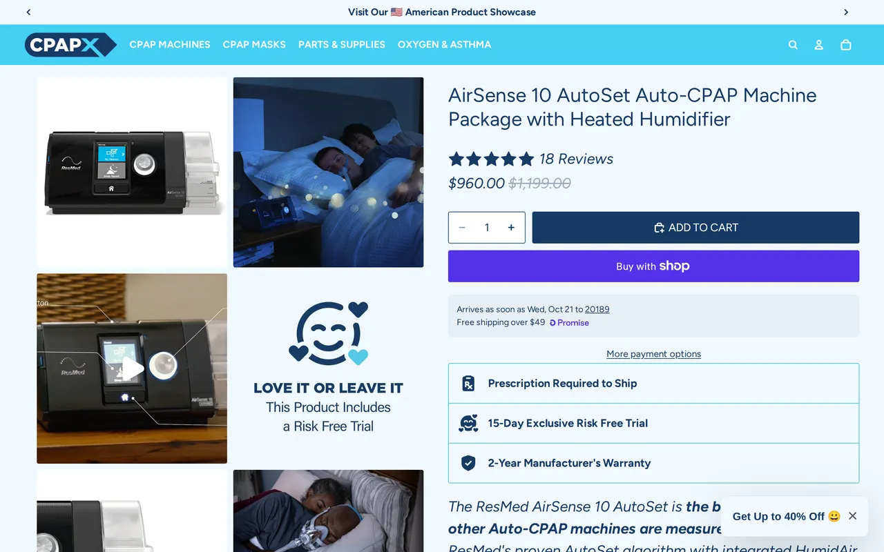 CPAPXchange Product Detail (PDP), product detail page, captured Oct 18, 2026