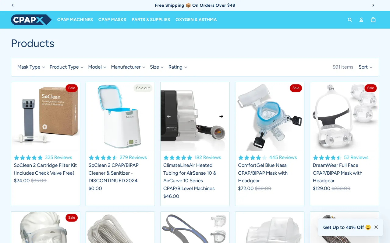 CPAPXchange Product Listing (PLP), category listing page, captured Oct 18, 2026