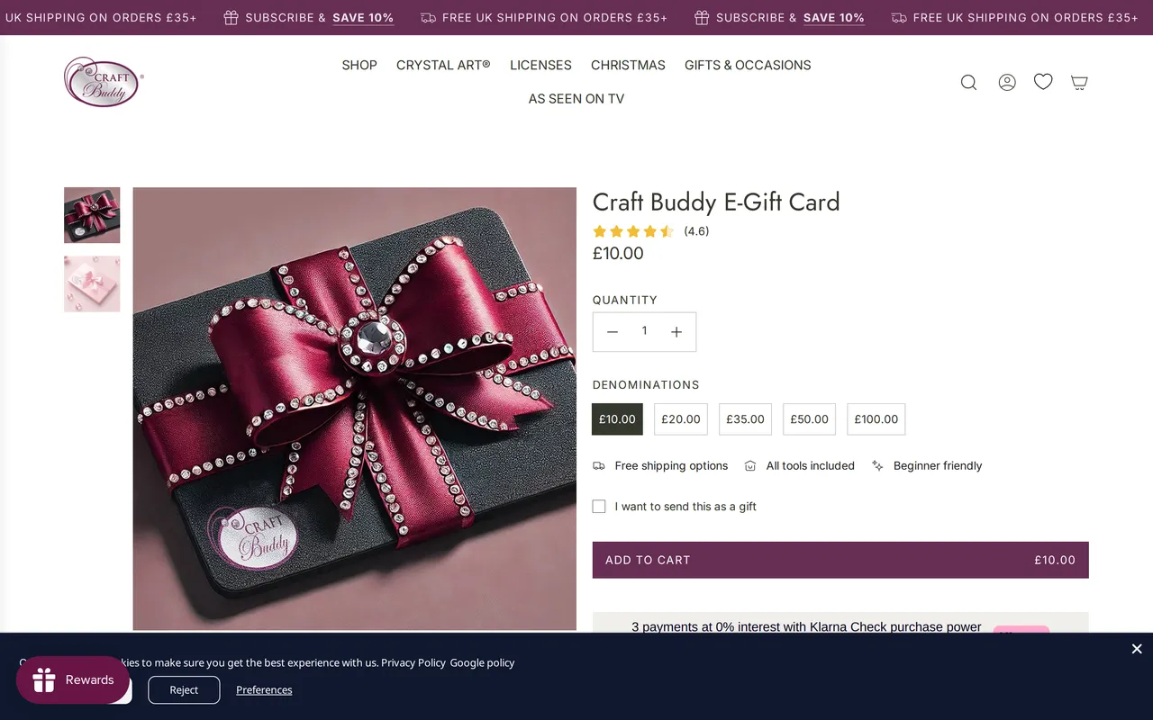 Craft Buddy Product Detail (PDP), variants unselected, captured Oct 19, 2026