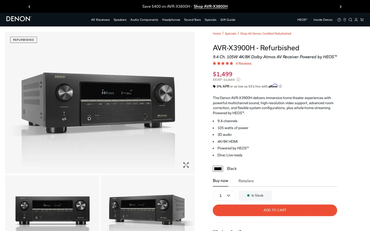 Denon Product Detail (PDP), product detail page, captured Oct 26, 2026
