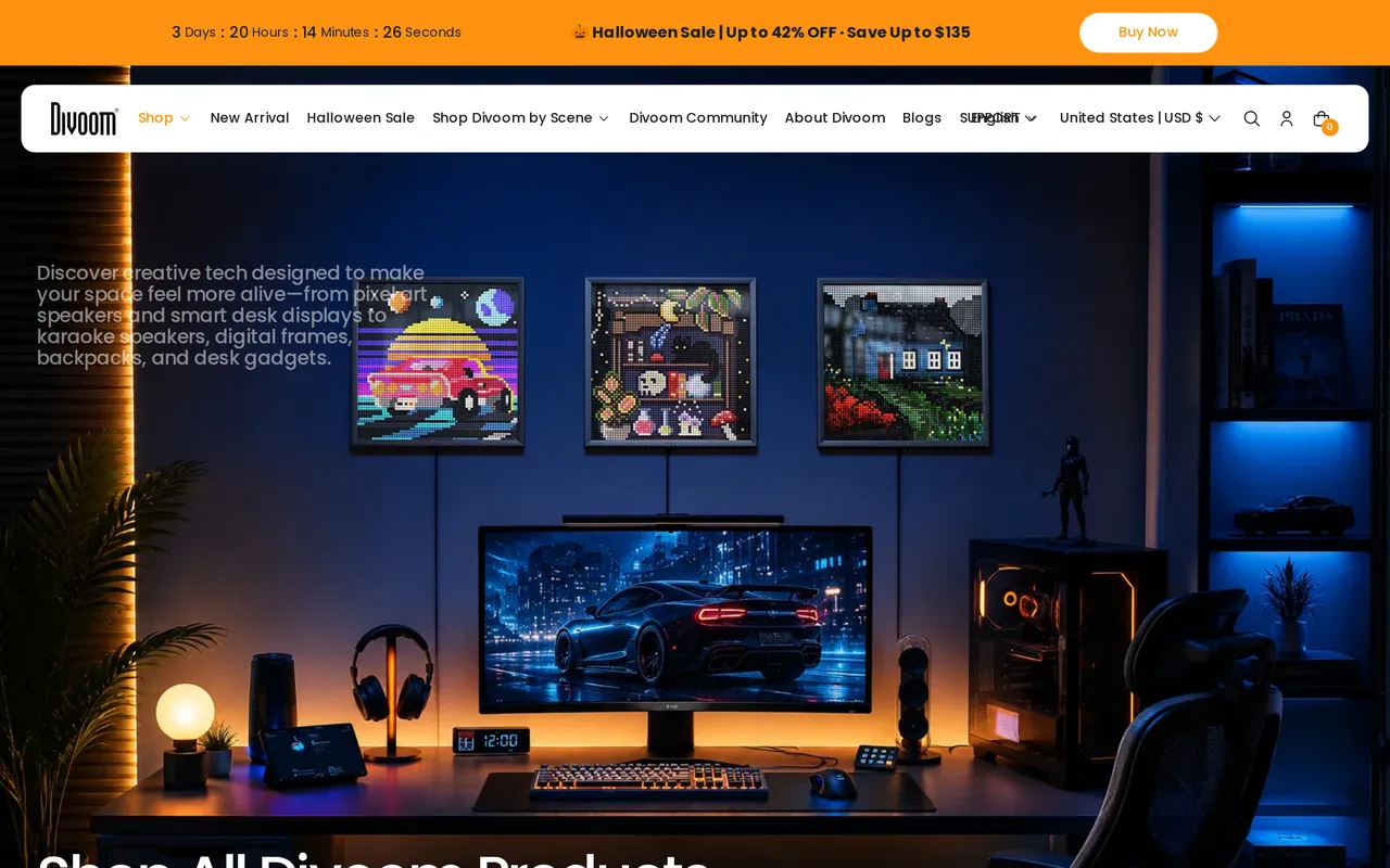 Divoom Product Listing (PLP), category listing page, captured Oct 28, 2026