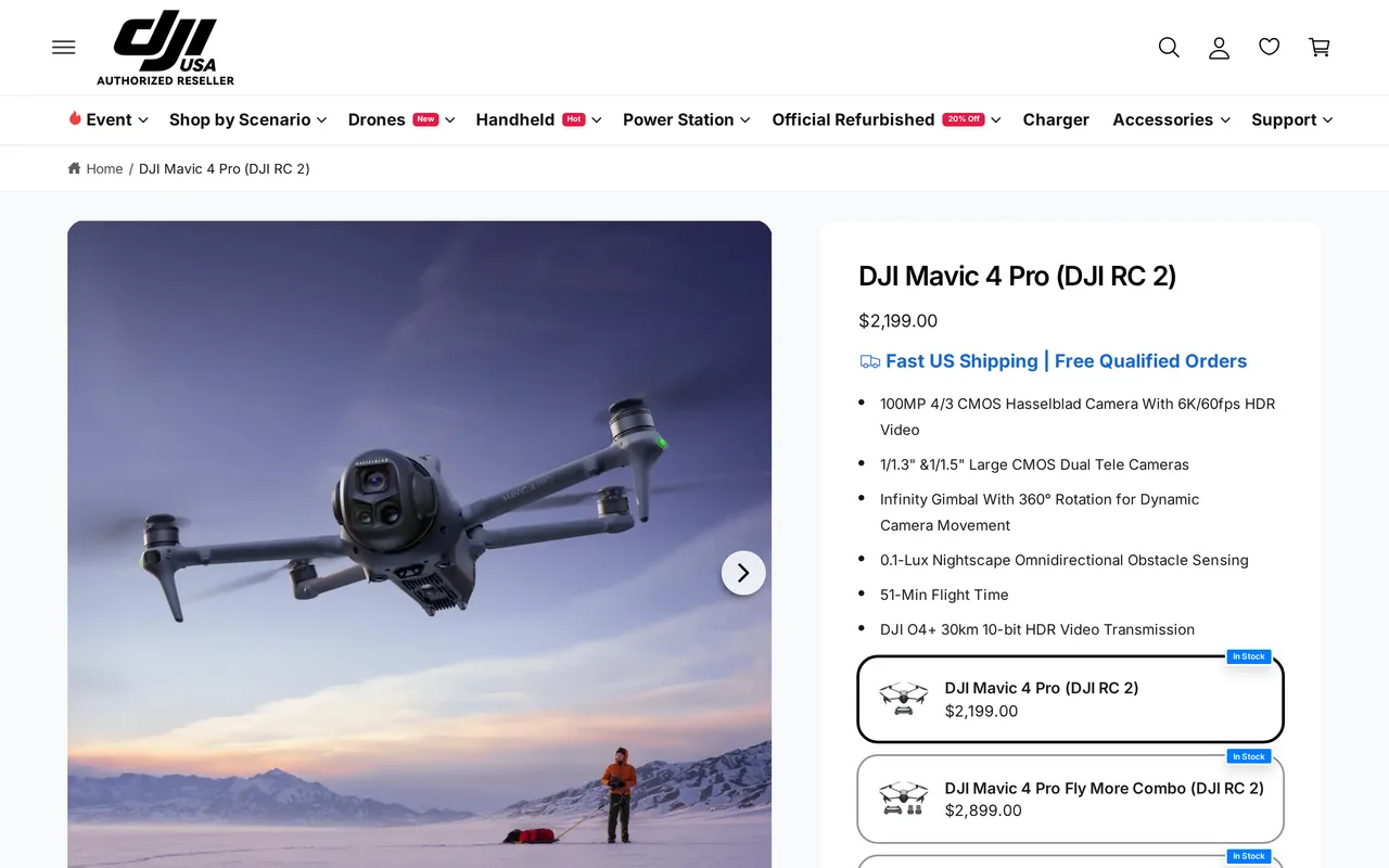DJI USA Product Detail (PDP), product detail page, captured Oct 18, 2026