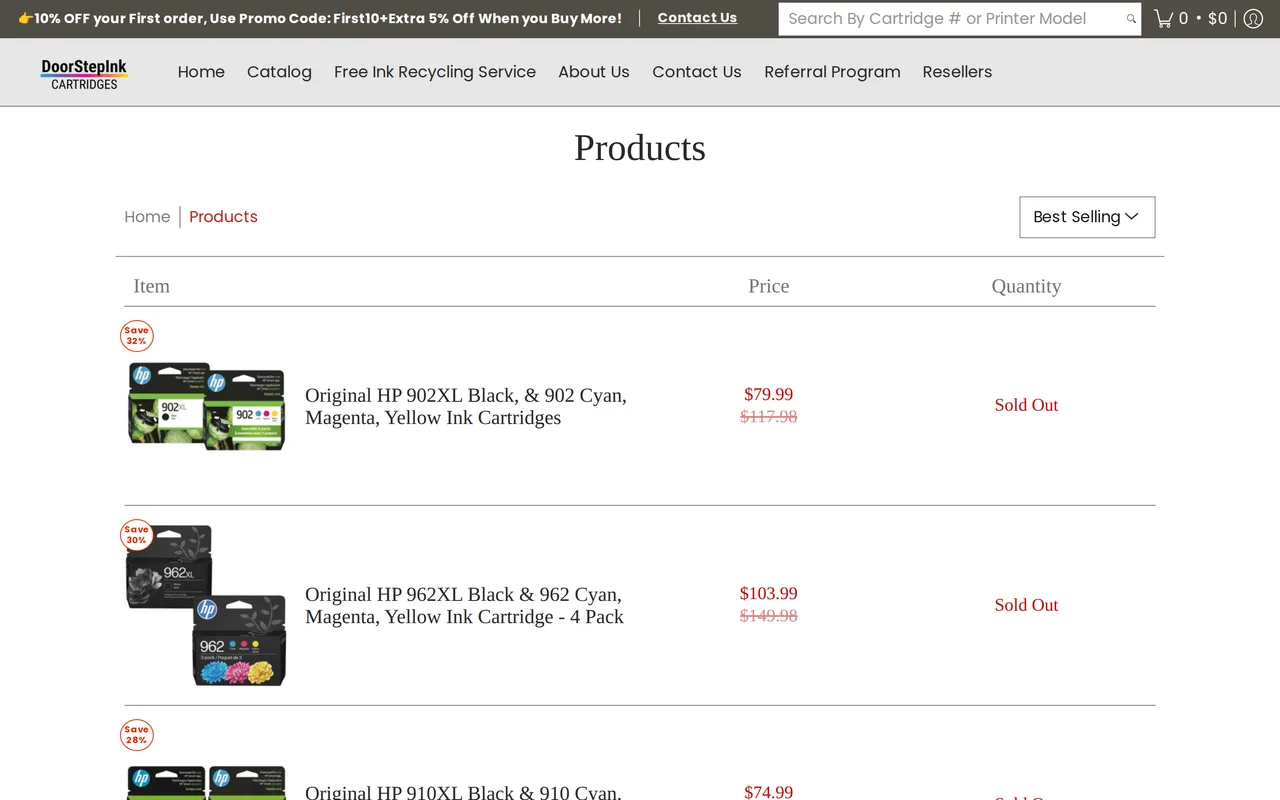 DoorStepInk Product Listing (PLP), category listing page, captured Oct 19, 2026