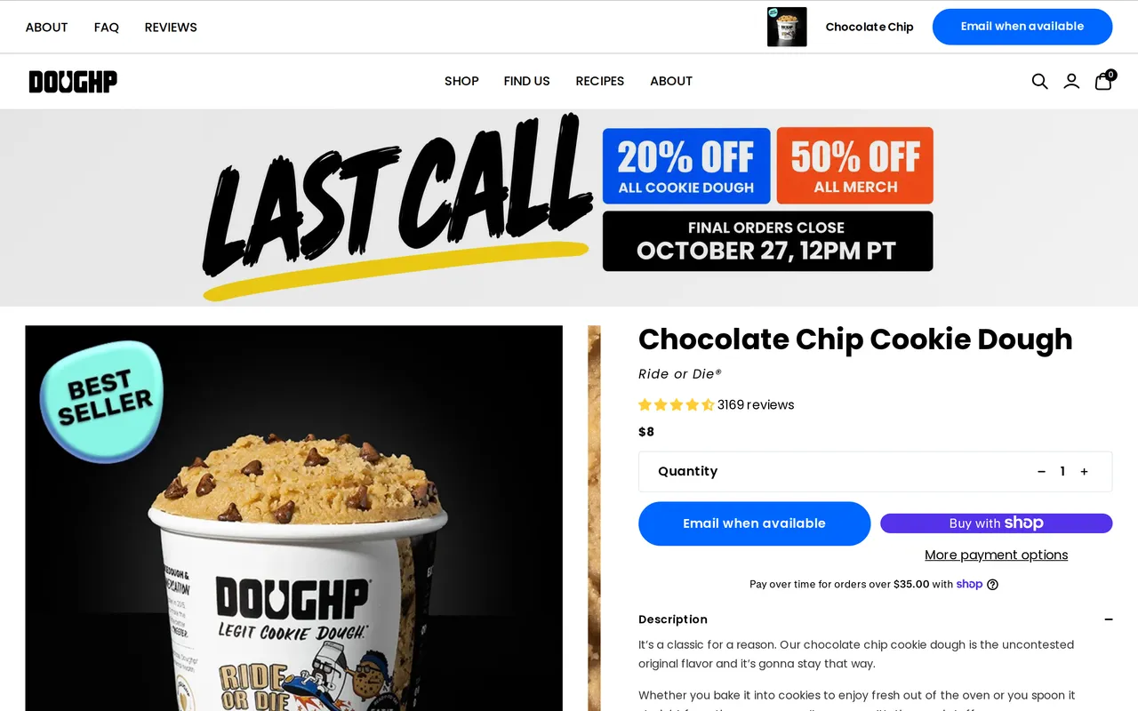 Doughp Product Detail (PDP), product detail page, captured Oct 26, 2026