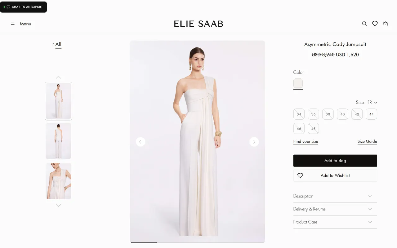 Elie Saab Product Detail (PDP), product detail page, captured Oct 26, 2026