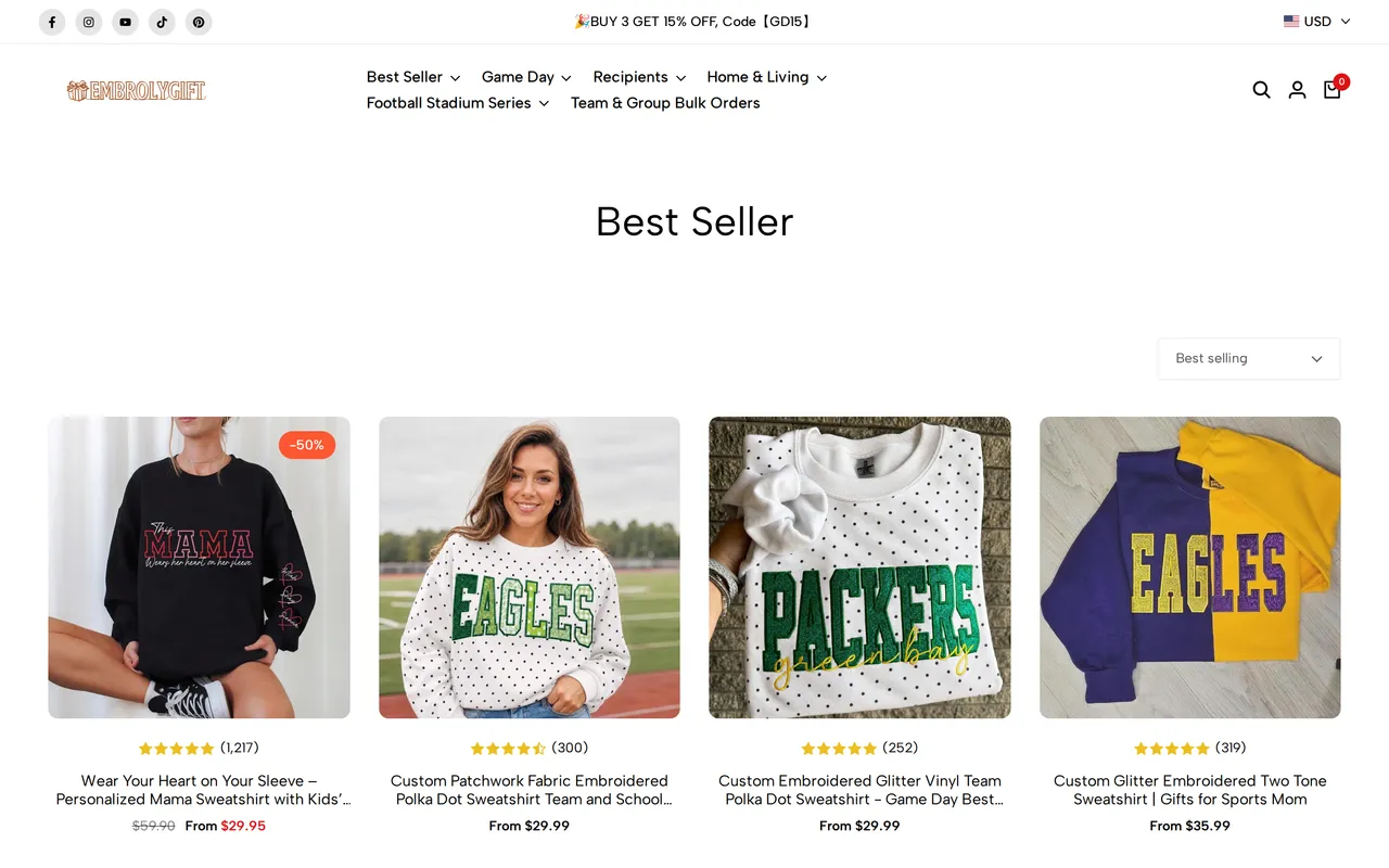 Embrolygift Product Listing (PLP), category listing page, captured Oct 22, 2026