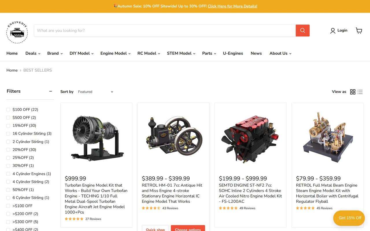 EngineDIY Product Listing (PLP), category listing page, captured Oct 26, 2026