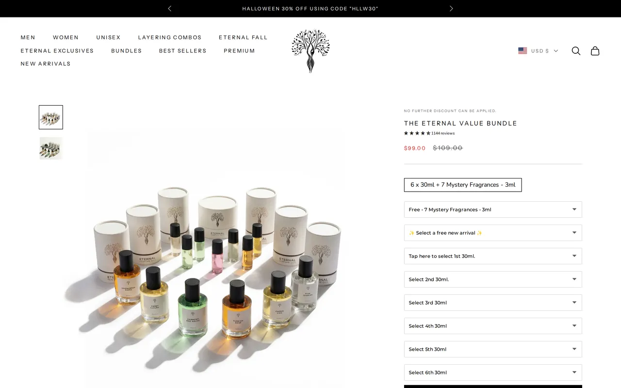 Eternalperfumeoils Product Detail (PDP), product detail page, captured Oct 26, 2026